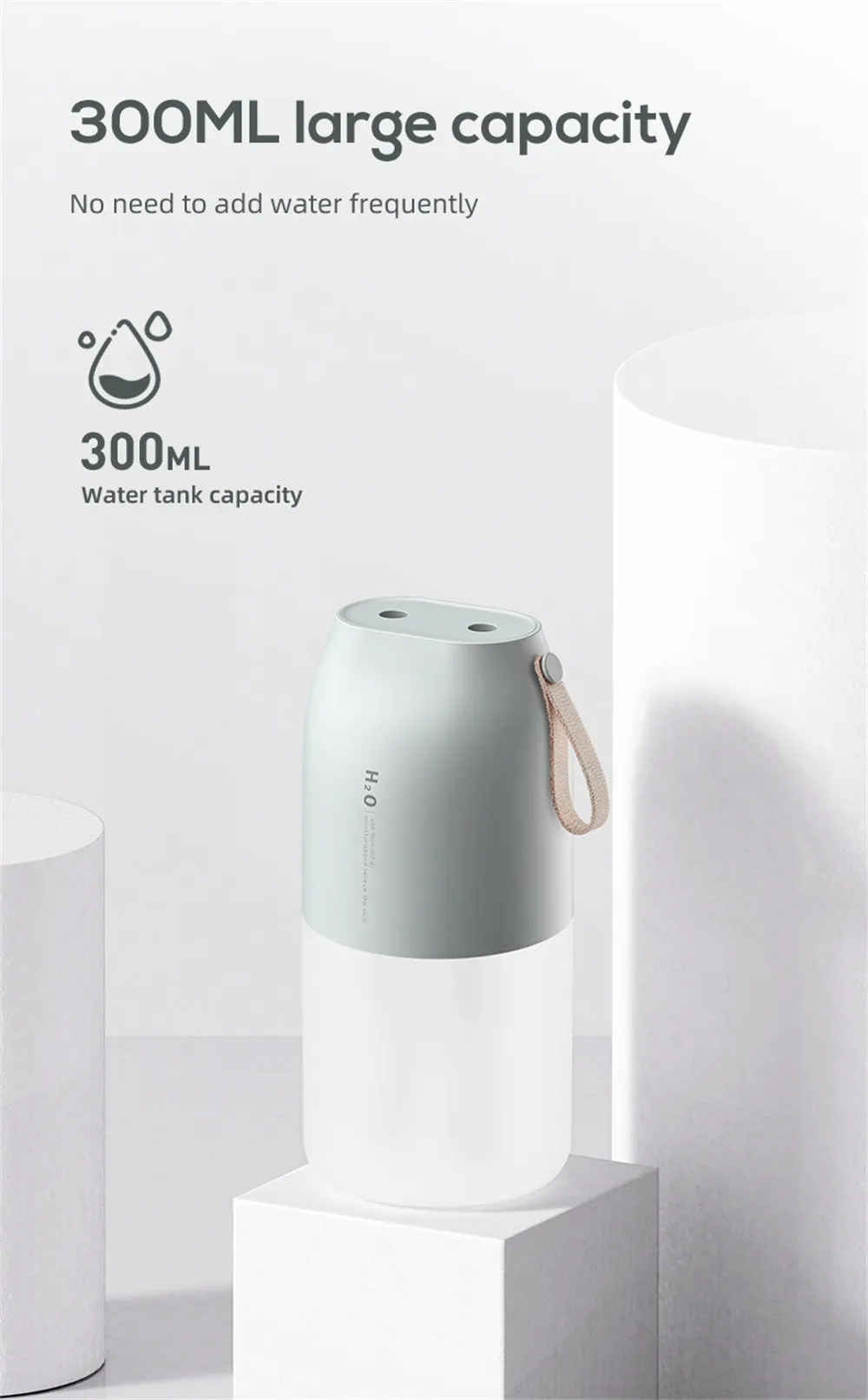 Tevorex 300ml Dual Sprayer Air Humidifier 2000mAh USB Rechargeable Battery Wireless Aroma Mist Maker Fogger Diffuser Light Umidificador