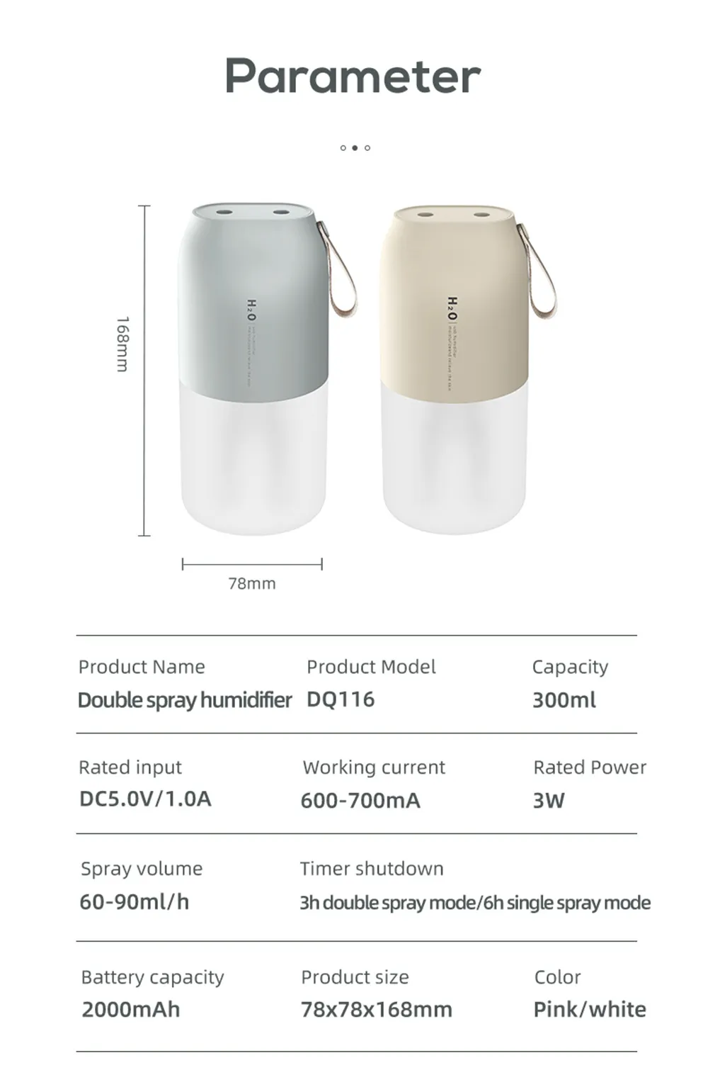 Tevorex 300ml Dual Sprayer Air Humidifier 2000mAh USB Rechargeable Battery Wireless Aroma Mist Maker Fogger Diffuser Light Umidificador