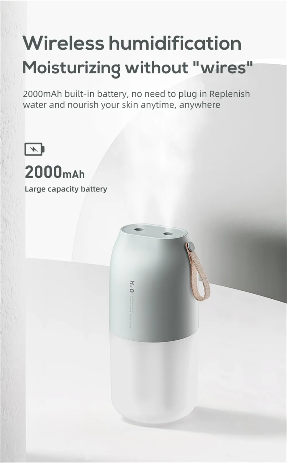 Tevorex 300ml Dual Sprayer Air Humidifier 2000mAh USB Rechargeable Battery Wireless Aroma Mist Maker Fogger Diffuser Light Umidificador