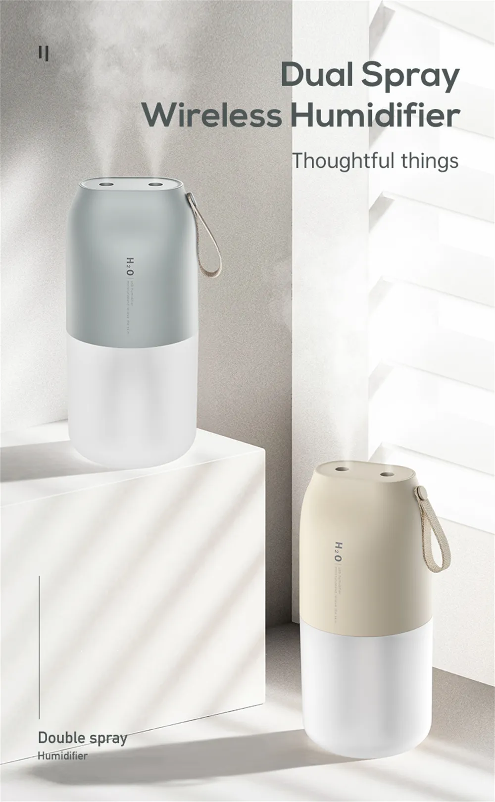 Tevorex 300ml Dual Sprayer Air Humidifier 2000mAh USB Rechargeable Battery Wireless Aroma Mist Maker Fogger Diffuser Light Umidificador