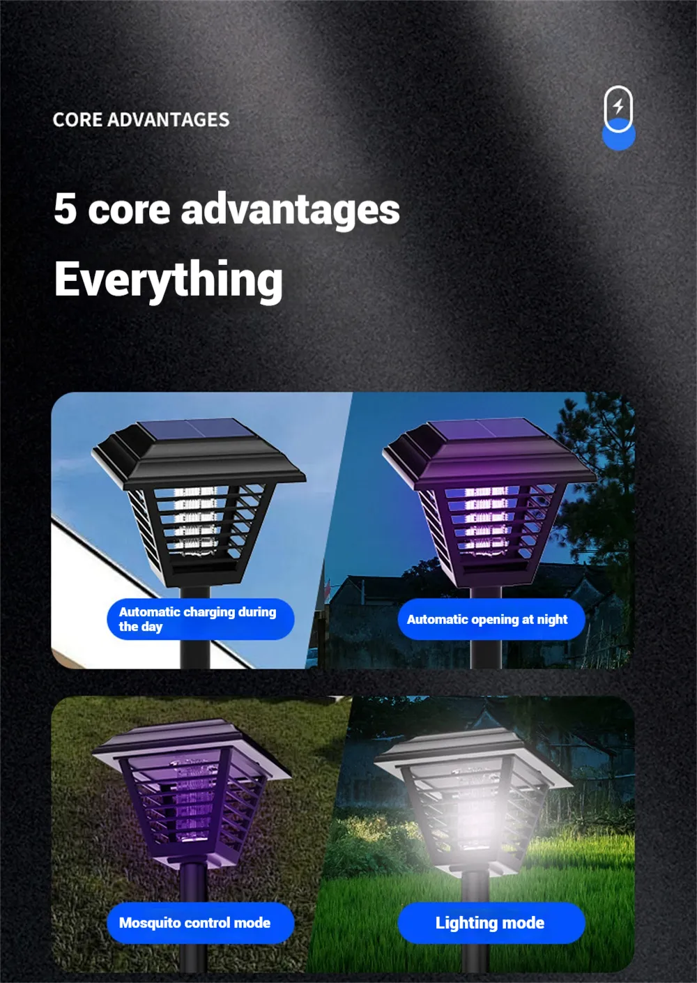 Elfeland Solar Powered Mosquito Zapper LED Lawn Light Dual-Mode Outdoor Bug Killer and Garden Lighting IPX5 Waterproof Elfeland Solar Powered Mosquito Zapper LED Lawn Light Dual-Mode Outdoor Bug Killer and Garden Lighting IPX5 Waterproof
