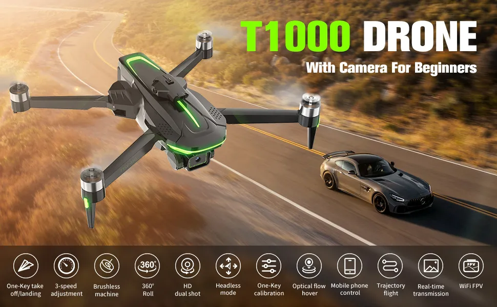 T1000 GPS 5G WiFi FPV with 1080P HD Dual Camera Servo Gimbal Optical Flow Positioning Brushless Foldable RC Drone Quadcopter RTF T1000 GPS 5G WiFi FPV with 1080P HD Dual Camera Servo Gimbal Optical Flow Positioning Brushless Foldable RC Drone Quadcopter RTF