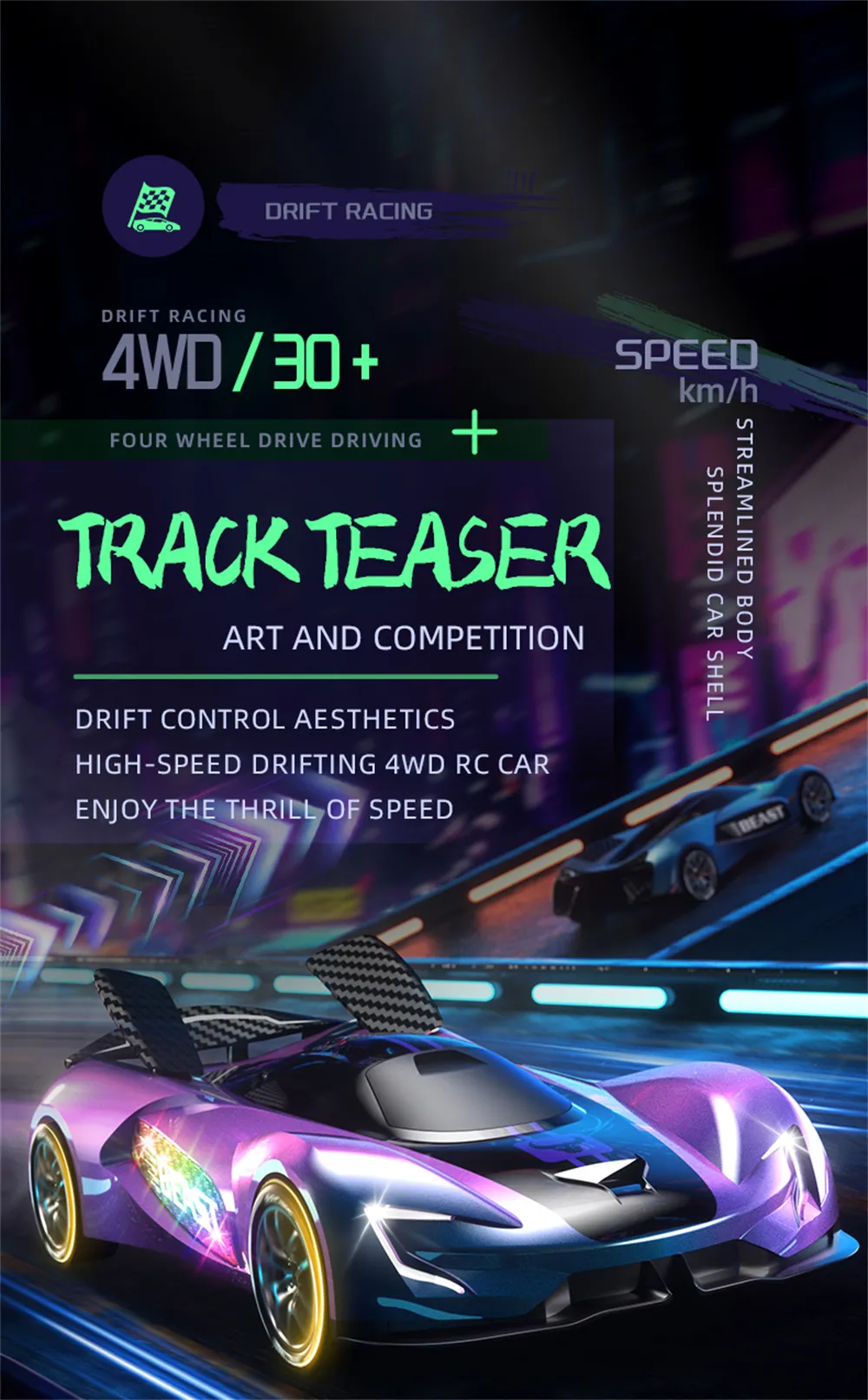 ZLL SG208 PRO RTR 1/24 2.4G 4WD Drift RC Car Haute Vitesse Rotation 360° Musique Cascade Lumière LED Sur Route Véhicules De Course Modèles Jouets