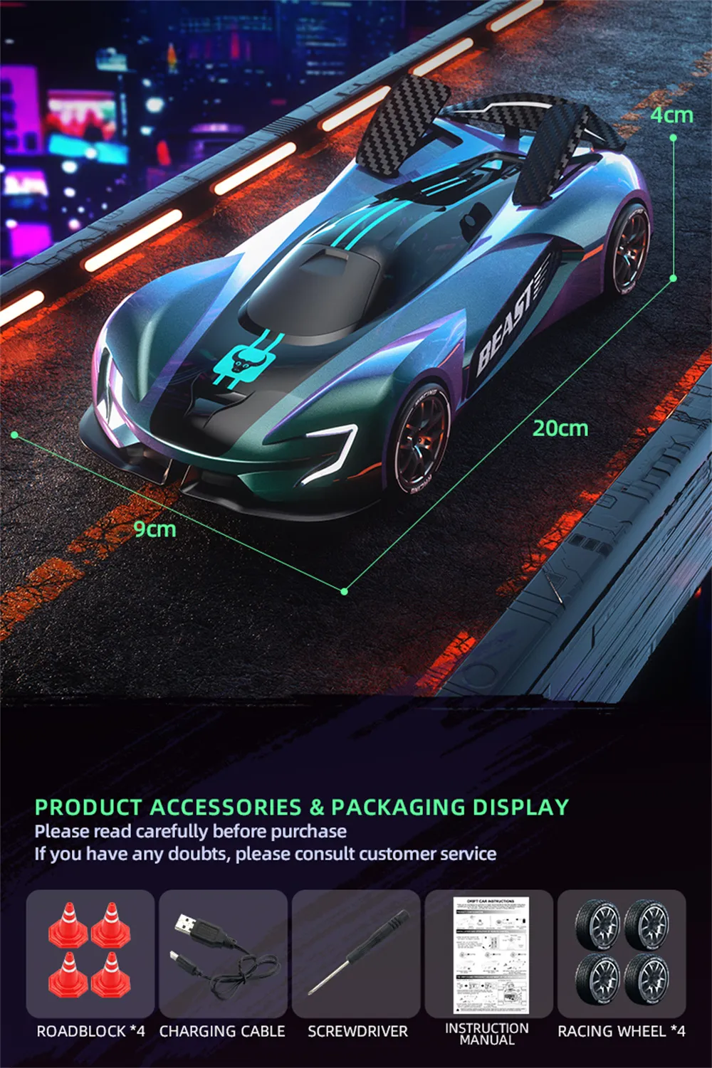 ZLL SG208 PRO RTR 1/24 2.4G 4WD Drift RC Car Haute Vitesse Rotation 360° Musique Cascade Lumière LED Sur Route Véhicules De Course Modèles Jouets