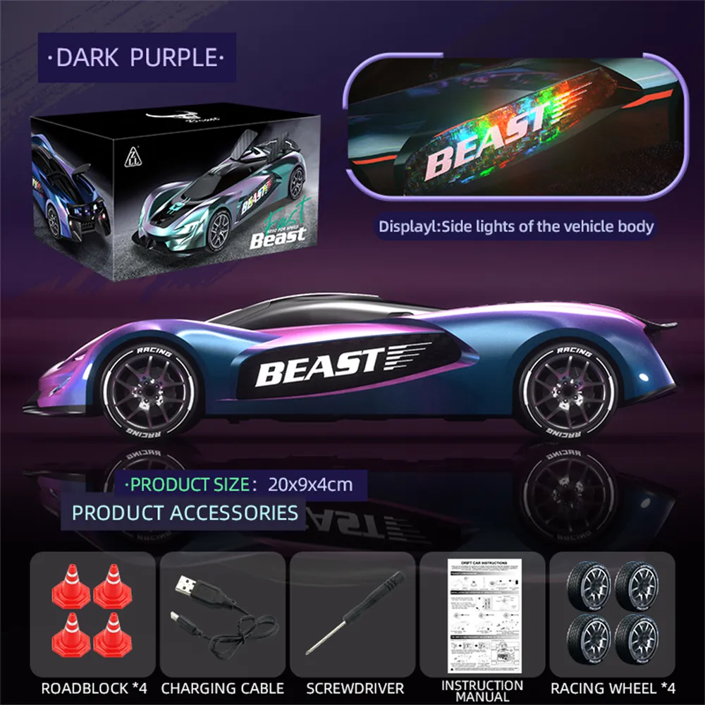 ZLL SG208 PRO RTR 1/24 2.4G 4WD Drift RC Car Haute Vitesse Rotation 360° Musique Cascade Lumière LED Sur Route Véhicules De Course Modèles Jouets