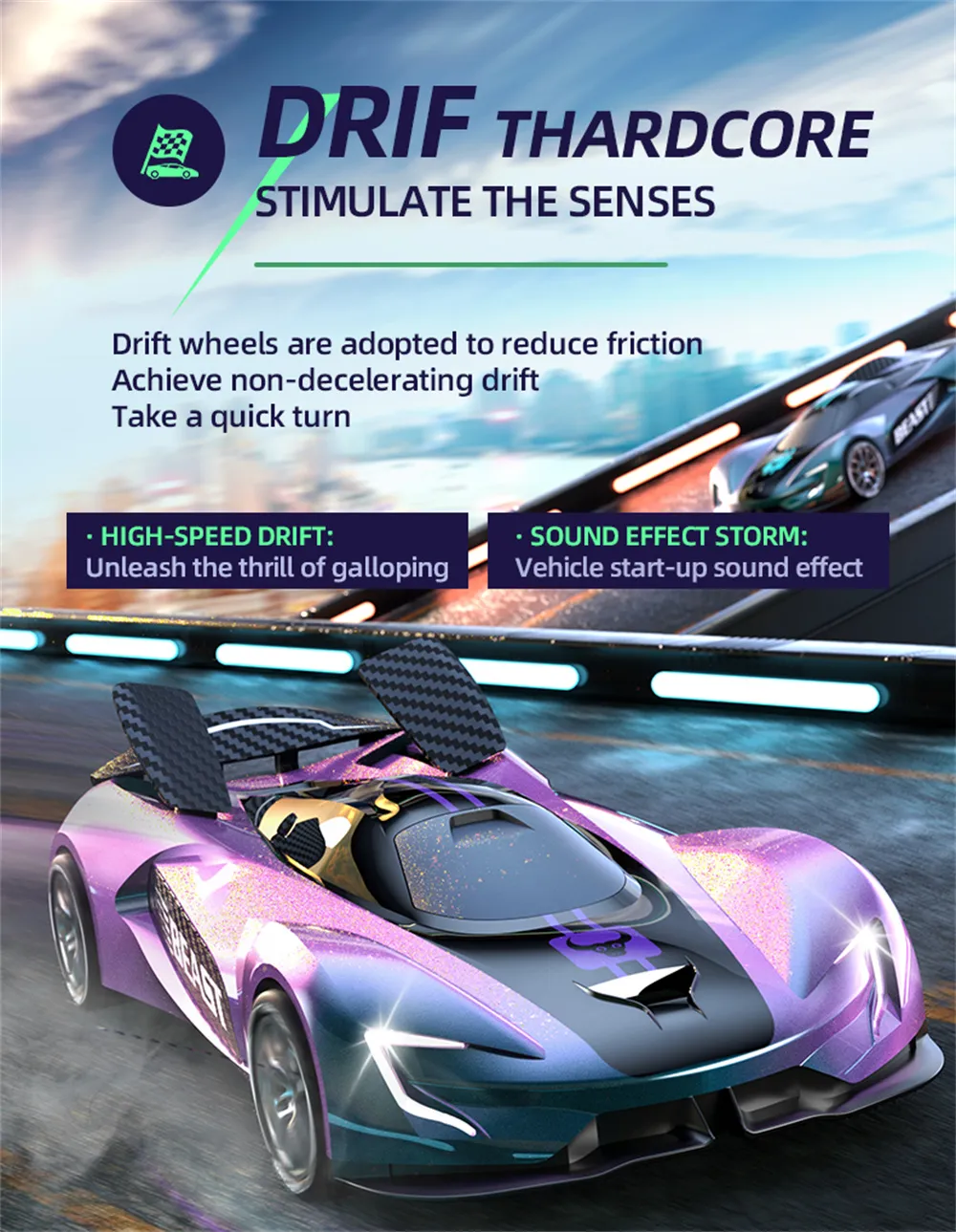 ZLL SG208 PRO RTR 1/24 2.4G 4WD Drift RC Car Haute Vitesse Rotation 360° Musique Cascade Lumière LED Sur Route Véhicules De Course Modèles Jouets