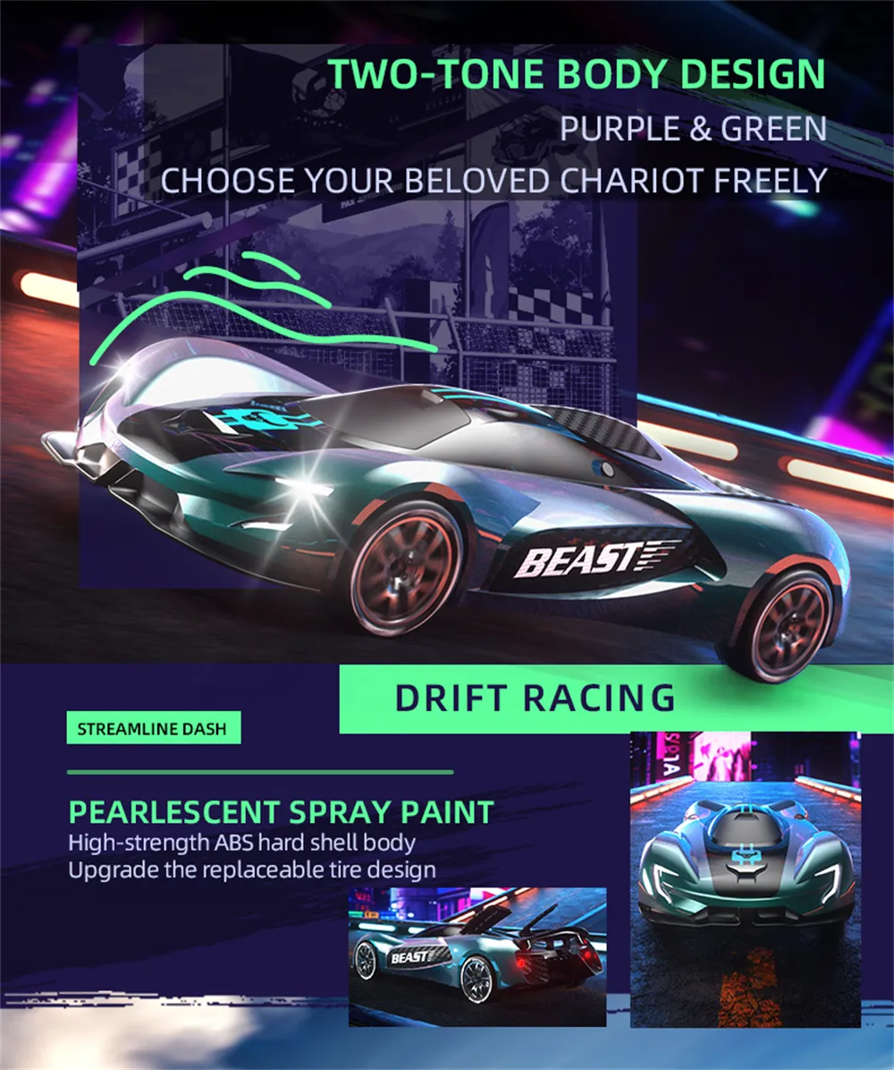 ZLL SG208 PRO RTR 1/24 2.4G 4WD Drift RC Car Haute Vitesse Rotation 360° Musique Cascade Lumière LED Sur Route Véhicules De Course Modèles Jouets