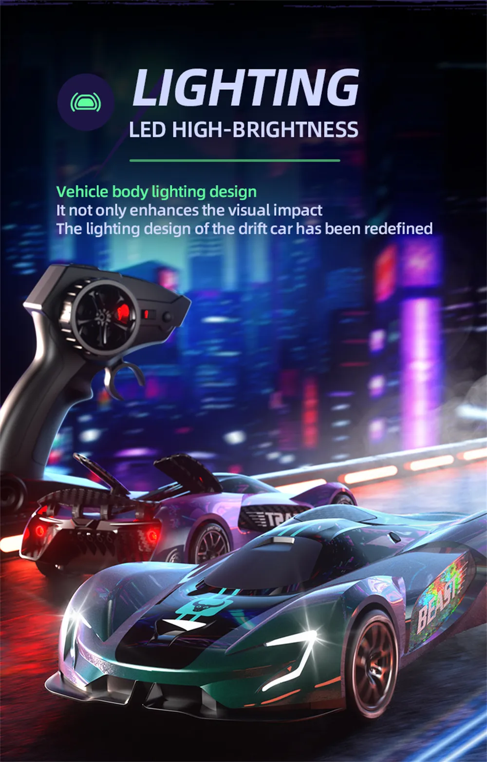 ZLL SG208 PRO RTR 1/24 2.4G 4WD Drift RC Car Haute Vitesse Rotation 360° Musique Cascade Lumière LED Sur Route Véhicules De Course Modèles Jouets