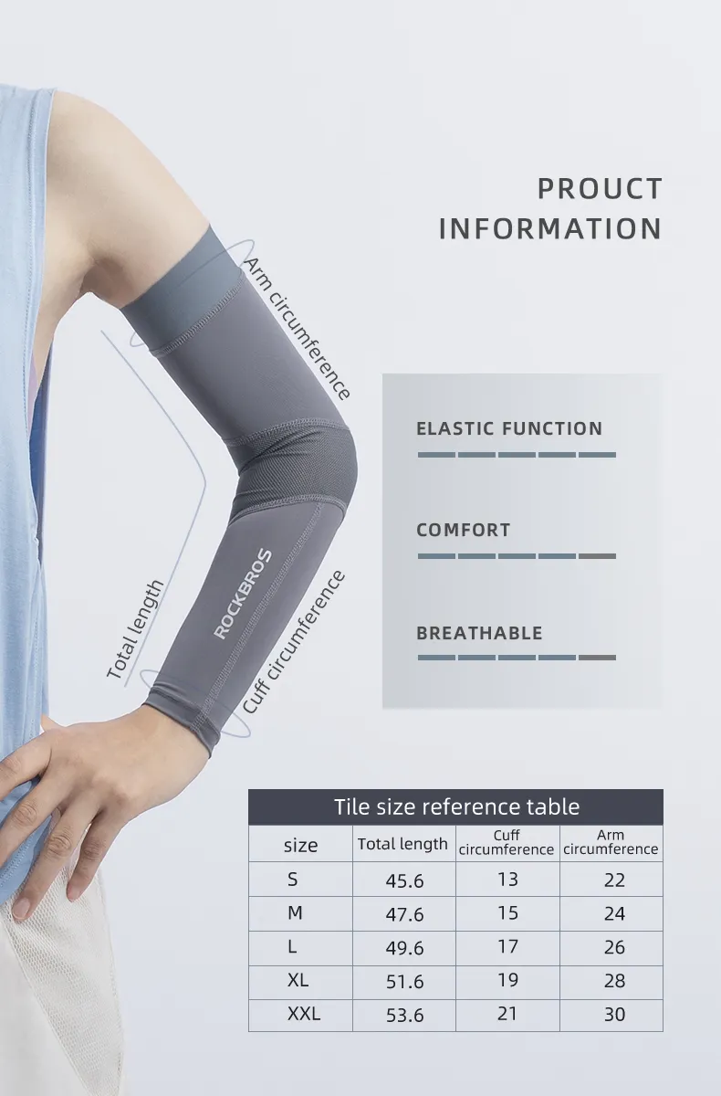 ROCKBROS Bike Arm Sleeve Breathable Quick Dry UPF50 UV Protection Cycling Sport Sleeve Ice Fabric Sunscreen Sports Wear Fitness Arm Sleeve