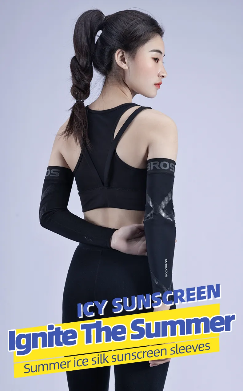 ROCKBROS Bike Arm Sleeve Breathable Quick Dry UPF50 UV Protection Cycling Sport Sleeve Ice Fabric Sunscreen Sports Wear Fitness Arm Sleeve