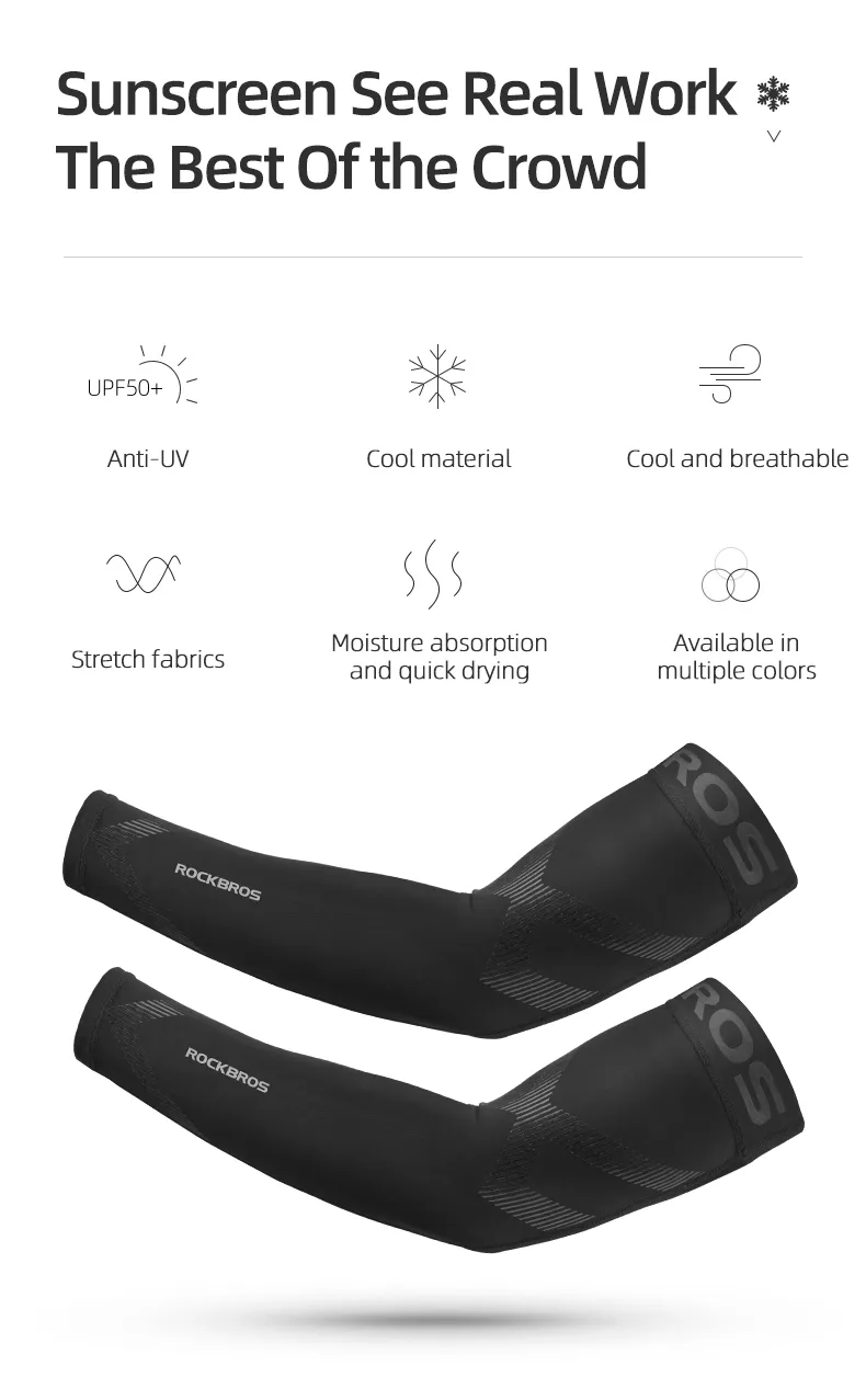 ROCKBROS Bike Arm Sleeve Breathable Quick Dry UPF50 UV Protection Cycling Sport Sleeve Ice Fabric Sunscreen Sports Wear Fitness Arm Sleeve