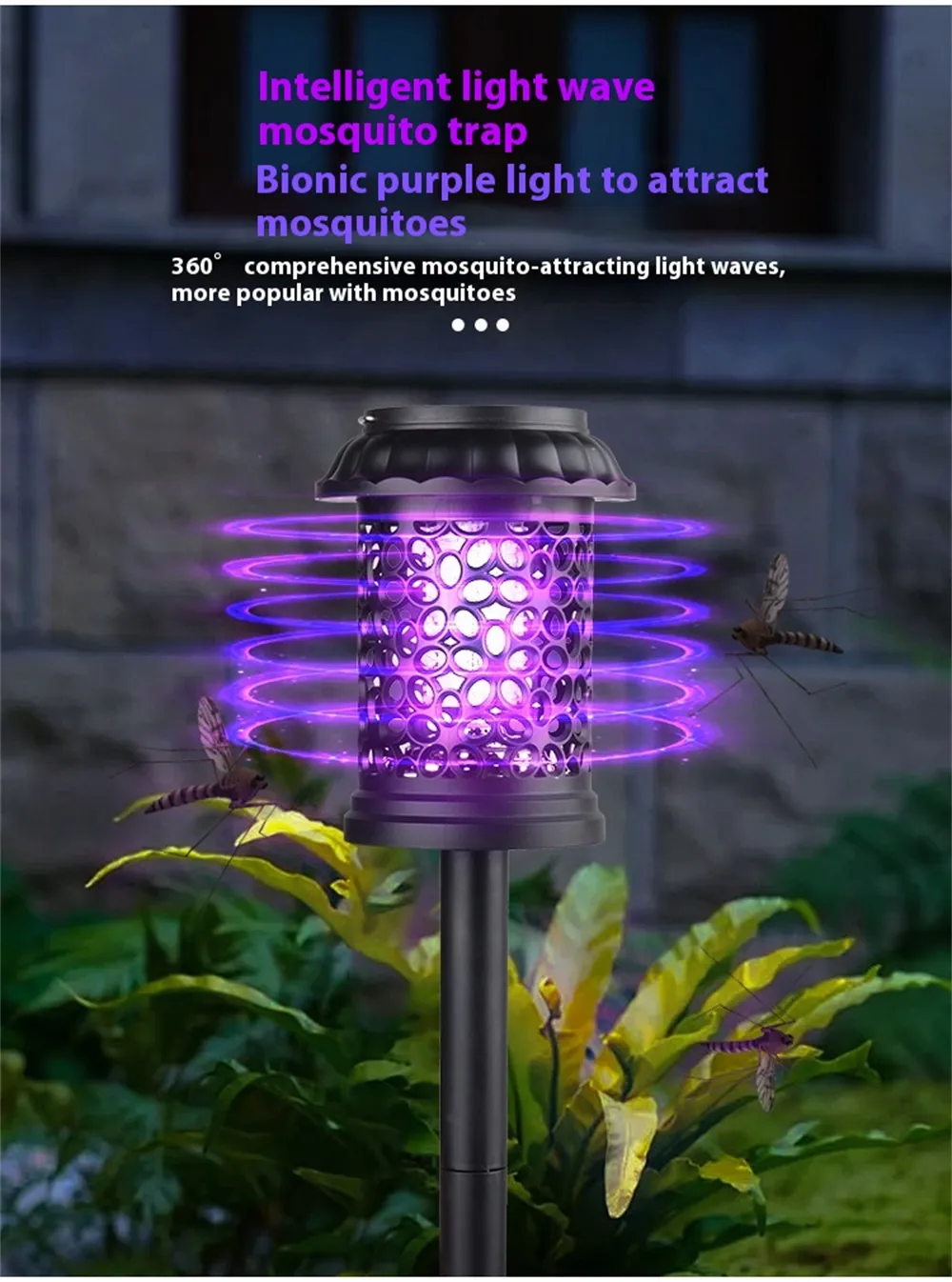 Elfeland Solar Powered Mosquito Killer Lamp Outdoor Waterproof Lawn Light Bug Zapper Mosquito Trap Garden Light 3 Mounting Methods