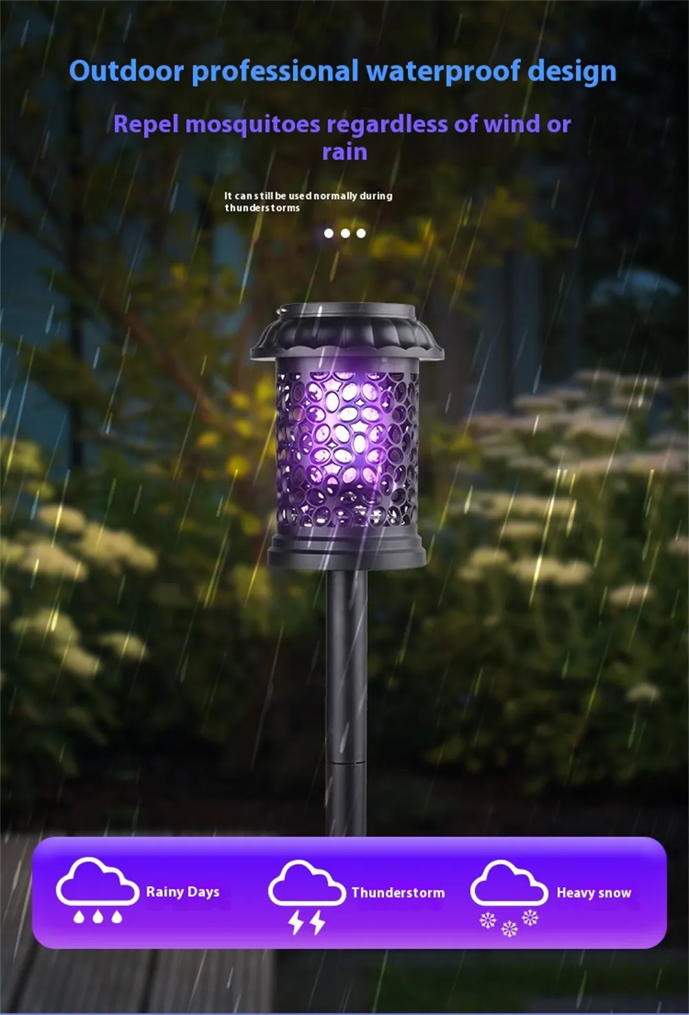 Elfeland Solar Powered Mosquito Killer Lamp Outdoor Waterproof Lawn Light Bug Zapper Mosquito Trap Garden Light 3 Mounting Methods