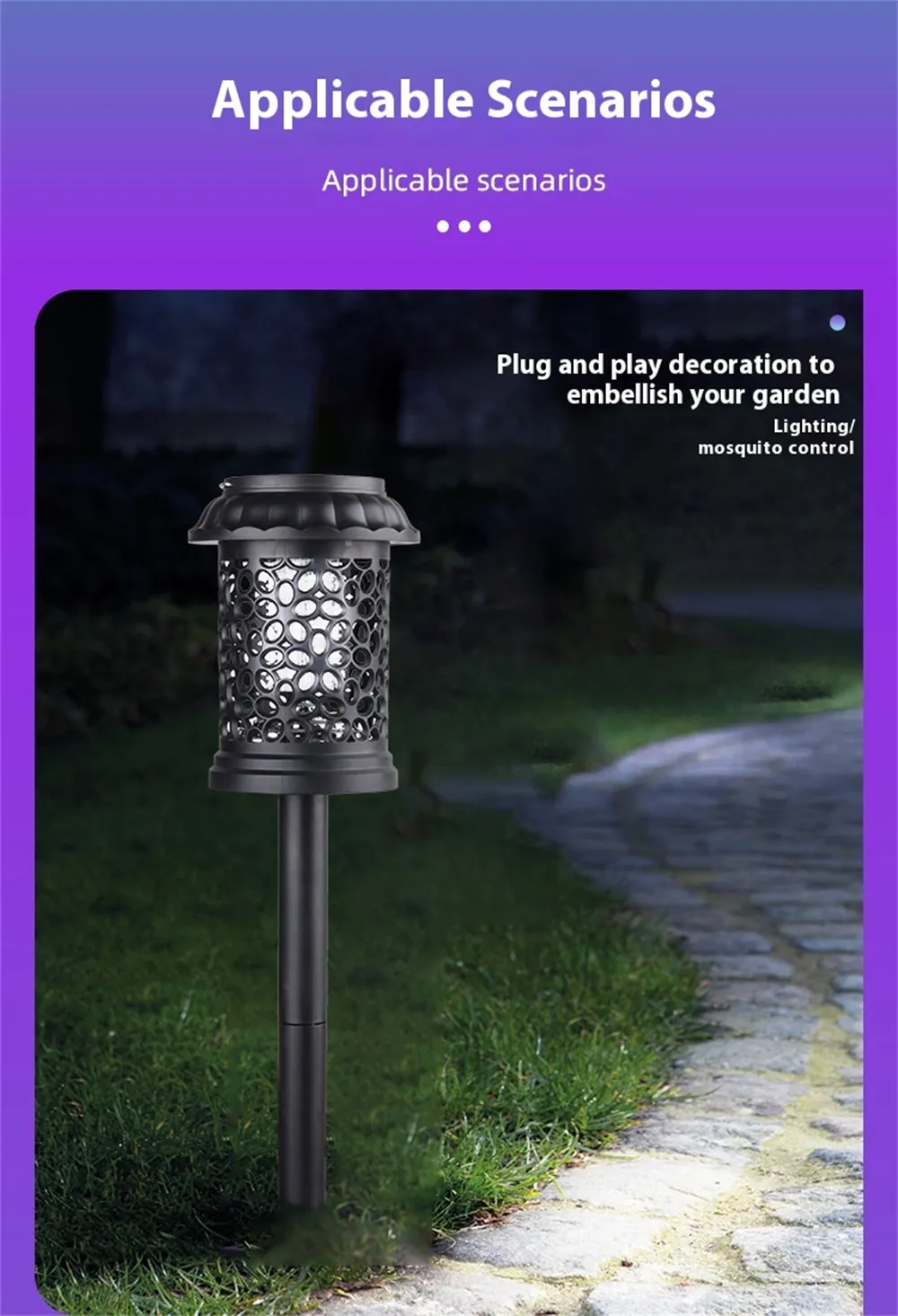 Elfeland Solar Powered Mosquito Killer Lamp Outdoor Waterproof Lawn Light Bug Zapper Mosquito Trap Garden Light 3 Mounting Methods