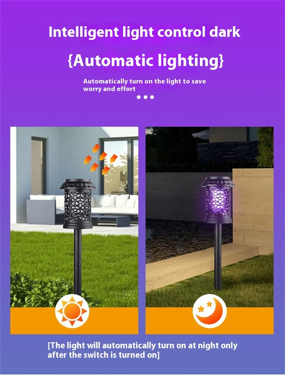 Elfeland Solar Powered Mosquito Killer Lamp Outdoor Waterproof Lawn Light Bug Zapper Mosquito Trap Garden Light 3 Mounting Methods