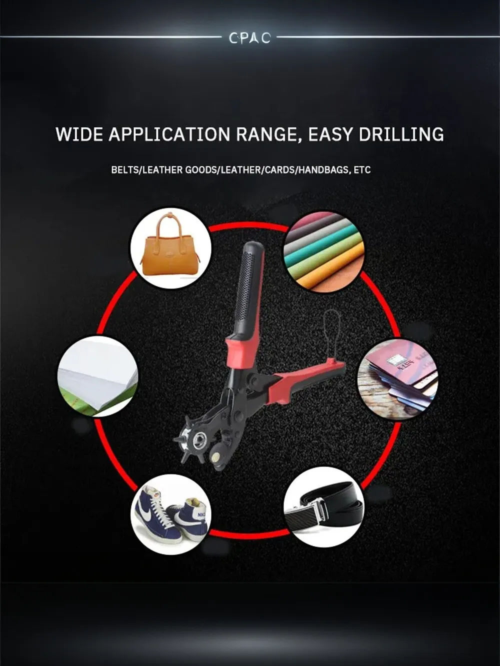 Versatile Belt Hole Punch Tool for Leather Plastic Paper and Cards with 6 Adjustable Sizes