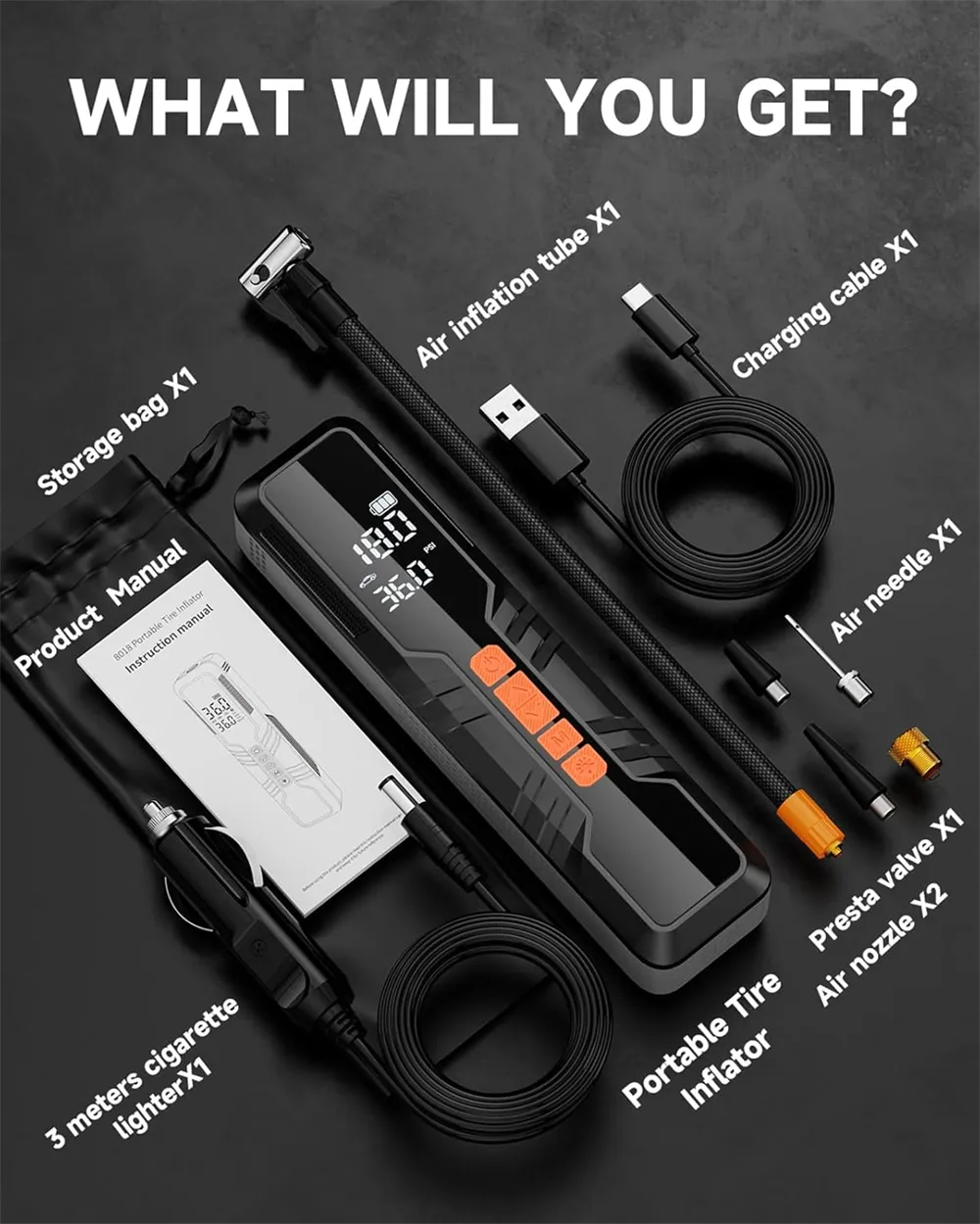 Portable Air Compressor 150PSI Rechargeable 10000mAh Tire Inflator Fast Inflation 5 Modes Digital Gauge LED Light for Car Bike Motorcycle Ball Camping Travel Accessories Portable Air Compressor 150PSI Rechargeable 10000mAh Tire Inflator Fast Inflation 5 Modes Digital Gauge LED Light for Car Bike Motorcycle Ball Camping Travel Accessories