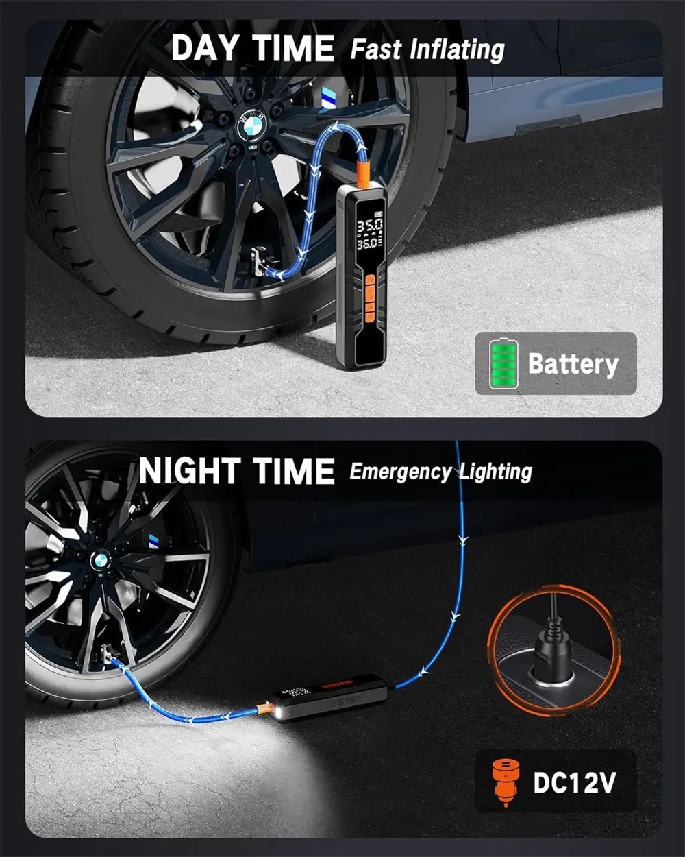 Portable Air Compressor 150PSI Rechargeable 10000mAh Tire Inflator Fast Inflation 5 Modes Digital Gauge LED Light for Car Bike Motorcycle Ball Camping Travel Accessories Portable Air Compressor 150PSI Rechargeable 10000mAh Tire Inflator Fast Inflation 5 Modes Digital Gauge LED Light for Car Bike Motorcycle Ball Camping Travel Accessories