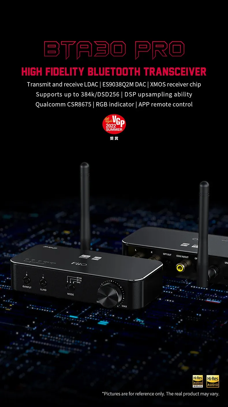 FiiO BTA30 Pro HiFi bluetooth Transceiver Receiver LDAC AptXs HD 384kHz 32bit DSD256 RX TX DAC 30M Range Transmitter Receiver Audio Adapter for PC TV Speaker Headphone