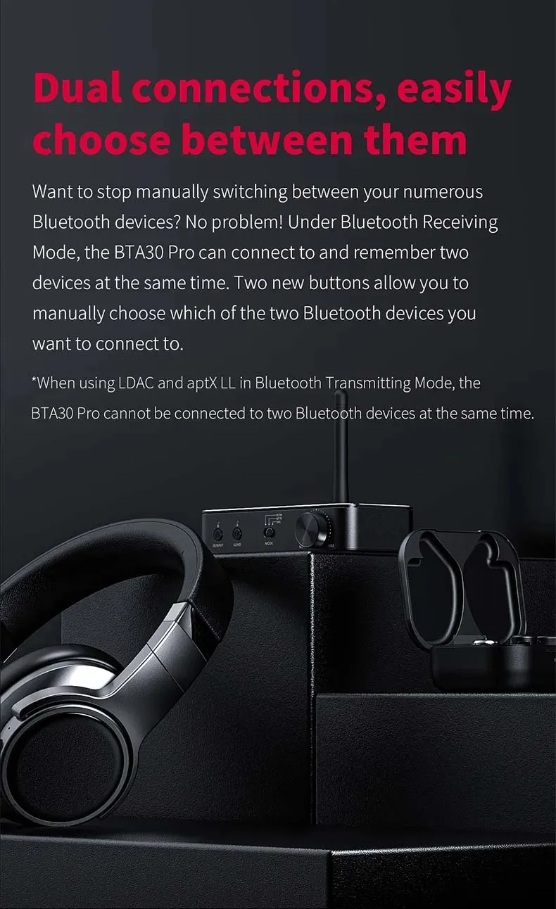 FiiO BTA30 Pro HiFi bluetooth Transceiver Receiver LDAC AptXs HD 384kHz 32bit DSD256 RX TX DAC 30M Range Transmitter Receiver Audio Adapter for PC TV Speaker Headphone