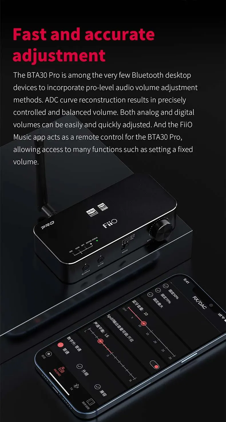 FiiO BTA30 Pro HiFi bluetooth Transceiver Receiver LDAC AptXs HD 384kHz 32bit DSD256 RX TX DAC 30M Range Transmitter Receiver Audio Adapter for PC TV Speaker Headphone