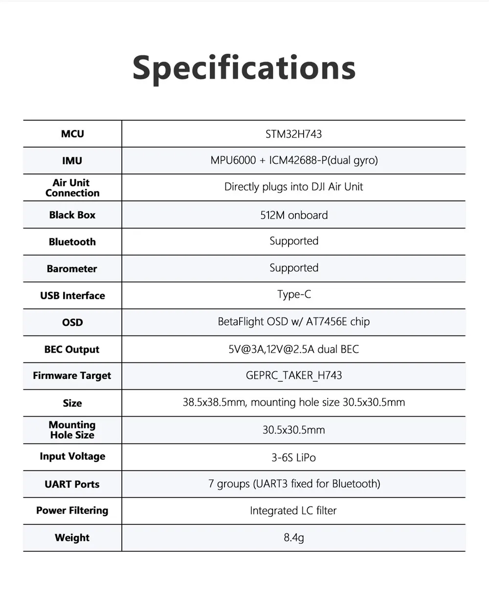 30.5×30.5mm GEPRC TAKER H743 BT Dual Gyro 3-6S Flight Controller with 5V 12V BEC Output for RC FPV Racing Drone 30.5×30.5mm GEPRC TAKER H743 BT Dual Gyro 3-6S Flight Controller with 5V 12V BEC Output for RC FPV Racing Drone