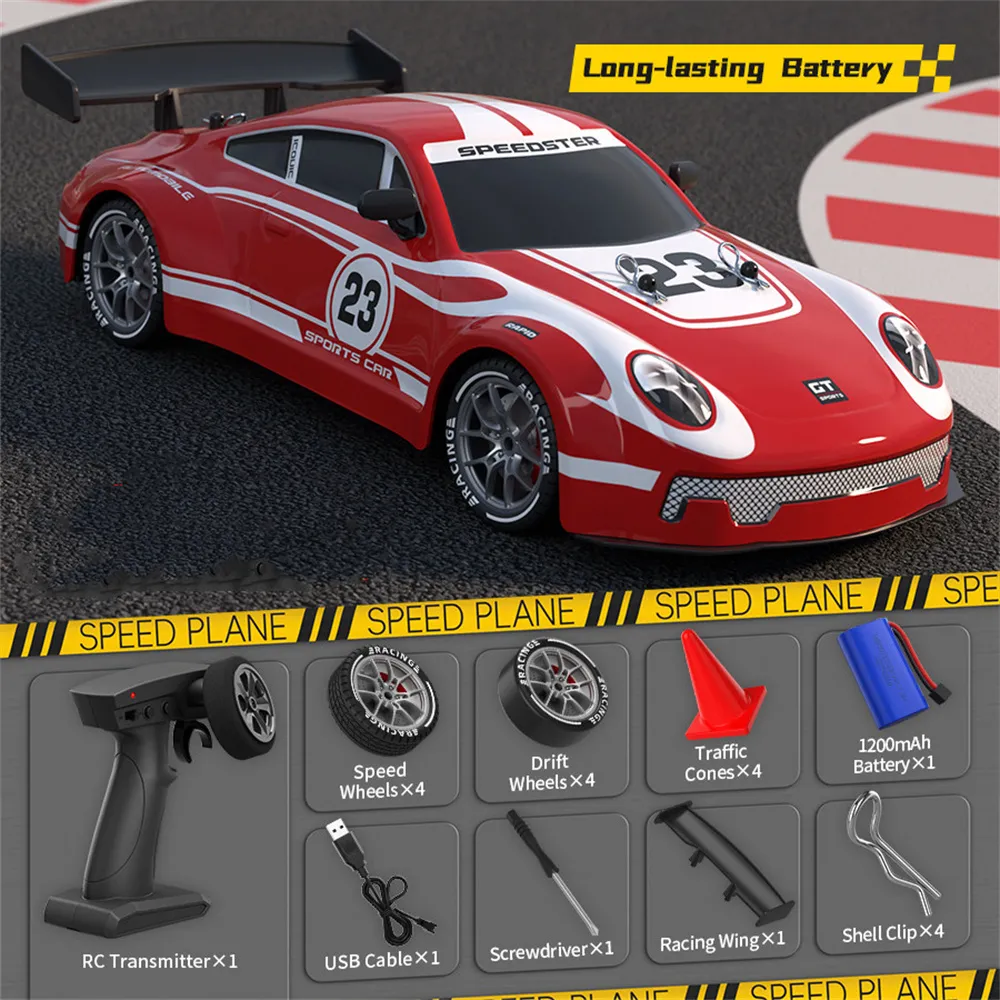 HW Y1807 RTR 1/16 2.4G 4WD Drift RC Car High Speed Racer LED Light Radio Control On-Road Racing Vehicle Model Boys Gifts Toys