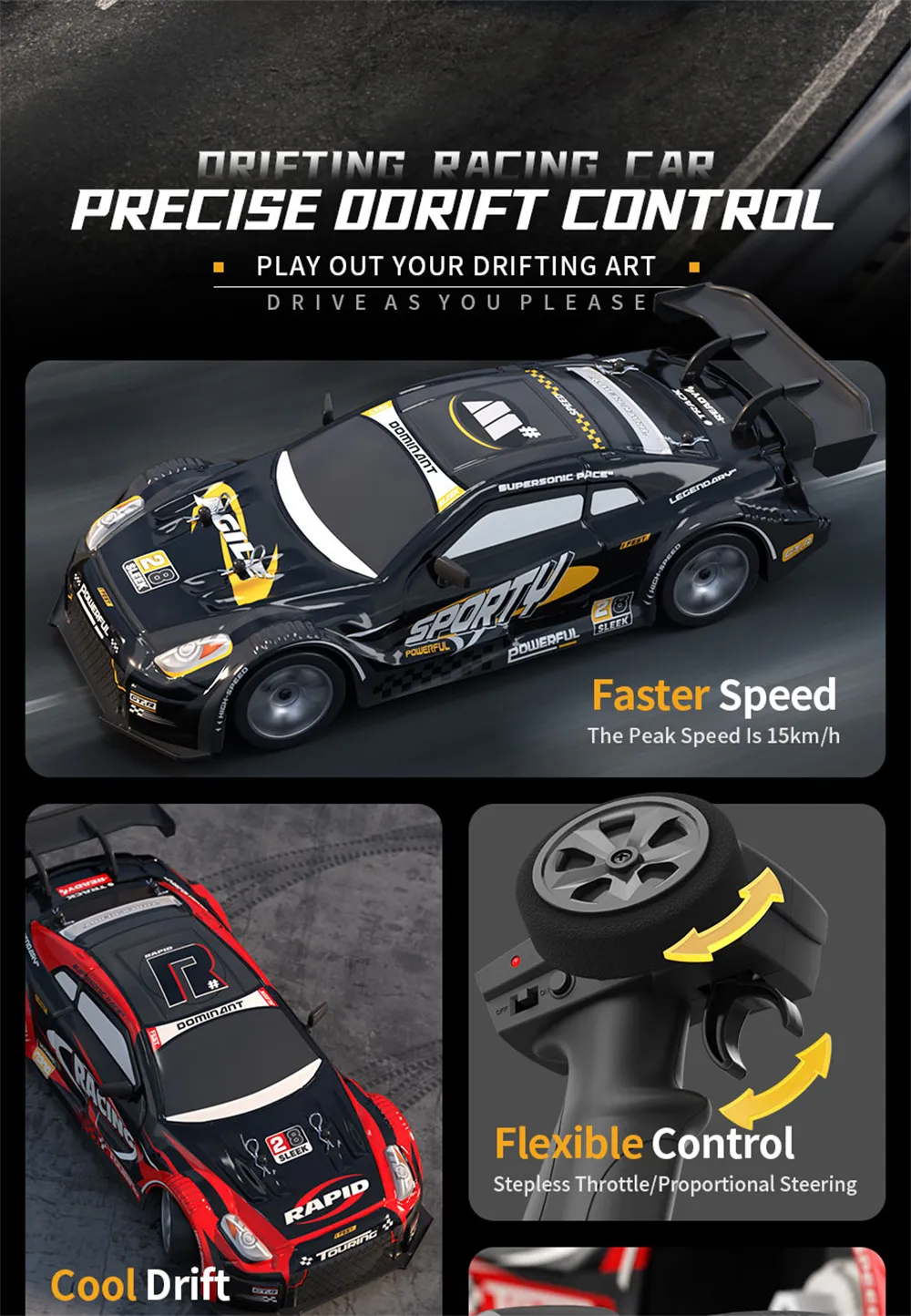 HW Y1806 RTR 1/16 2.4G 4WD Drift RC Car High Speed Racer LED Light Radio Control On-Road Racing Vehicle Model Boys Gifts Toys