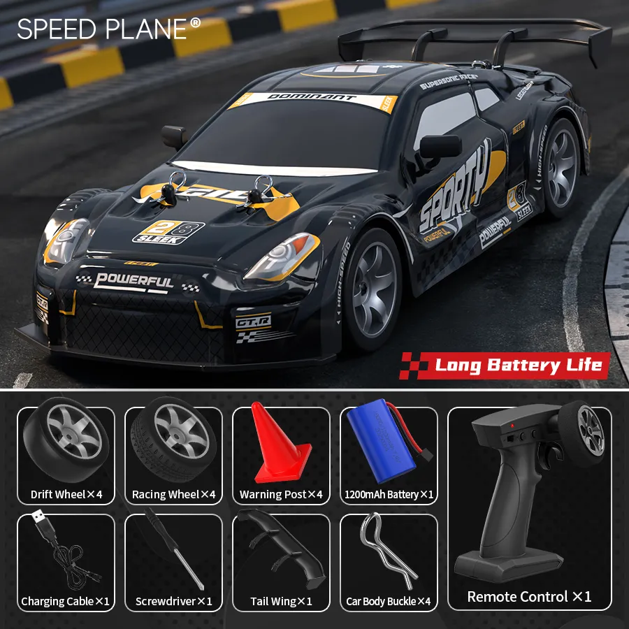 HW Y1806 RTR 1/16 2.4G 4WD Drift RC Car High Speed Racer LED Light Radio Control On-Road Racing Vehicle Model Boys Gifts Toys