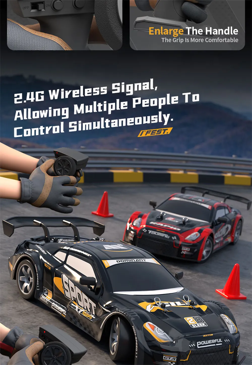 HW Y1806 RTR 1/16 2.4G 4WD Drift RC Car High Speed Racer LED Light Radio Control On-Road Racing Vehicle Model Boys Gifts Toys