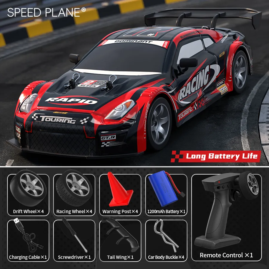 HW Y1806 RTR 1/16 2.4G 4WD Drift RC Car High Speed Racer LED Light Radio Control On-Road Racing Vehicle Model Boys Gifts Toys