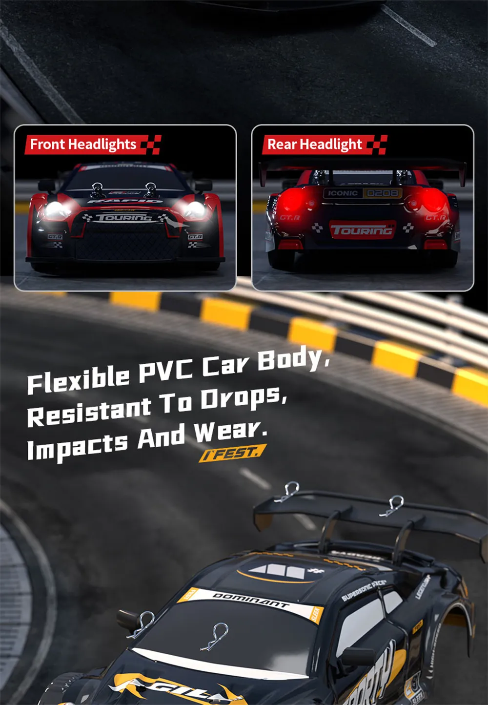 HW Y1806 RTR 1/16 2.4G 4WD Drift RC Car High Speed Racer LED Light Radio Control On-Road Racing Vehicle Model Boys Gifts Toys