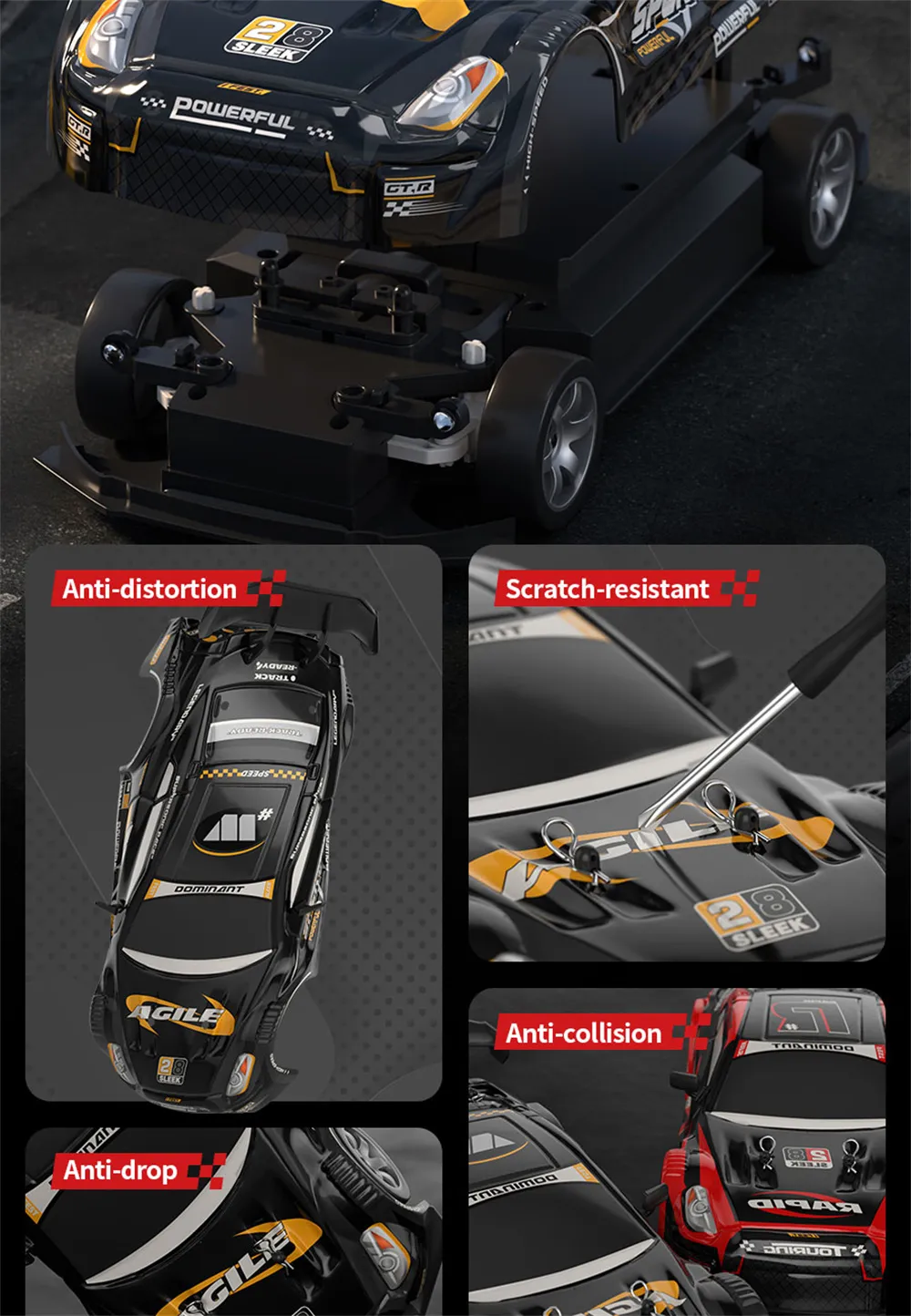 HW Y1806 RTR 1/16 2.4G 4WD Drift RC Car High Speed Racer LED Light Radio Control On-Road Racing Vehicle Model Boys Gifts Toys