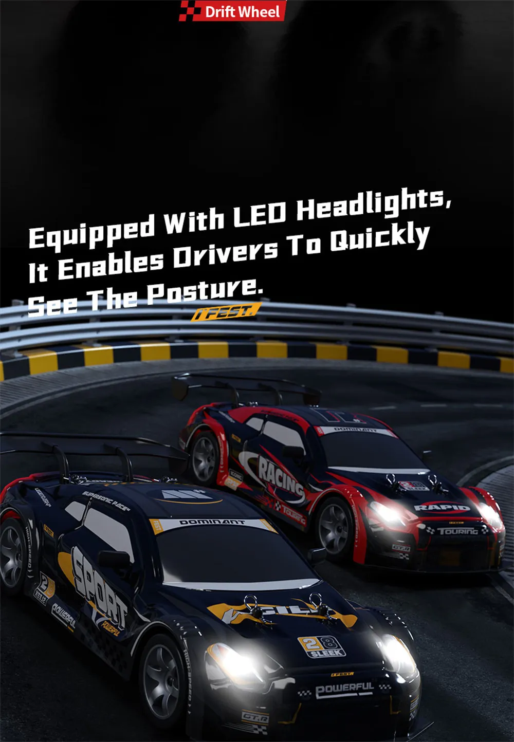 HW Y1806 RTR 1/16 2.4G 4WD Drift RC Car High Speed Racer LED Light Radio Control On-Road Racing Vehicle Model Boys Gifts Toys