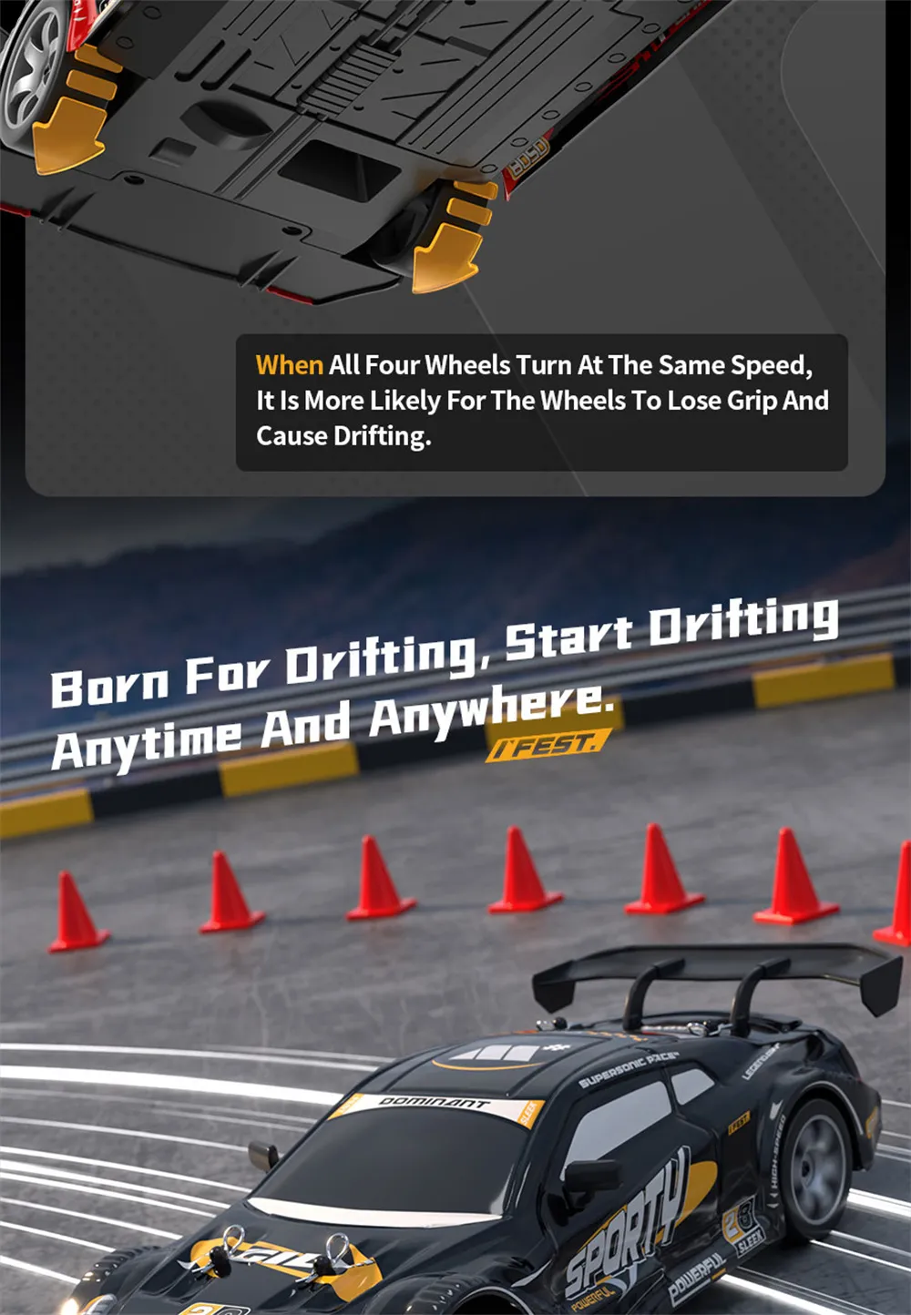 HW Y1806 RTR 1/16 2.4G 4WD Drift RC Car High Speed Racer LED Light Radio Control On-Road Racing Vehicle Model Boys Gifts Toys