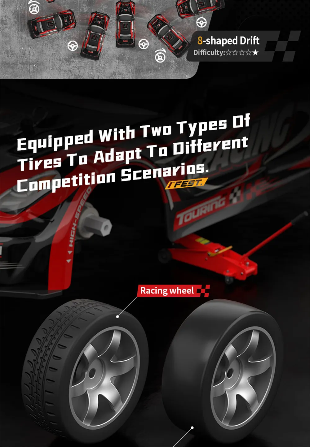 HW Y1806 RTR 1/16 2.4G 4WD Drift RC Car High Speed Racer LED Light Radio Control On-Road Racing Vehicle Model Boys Gifts Toys