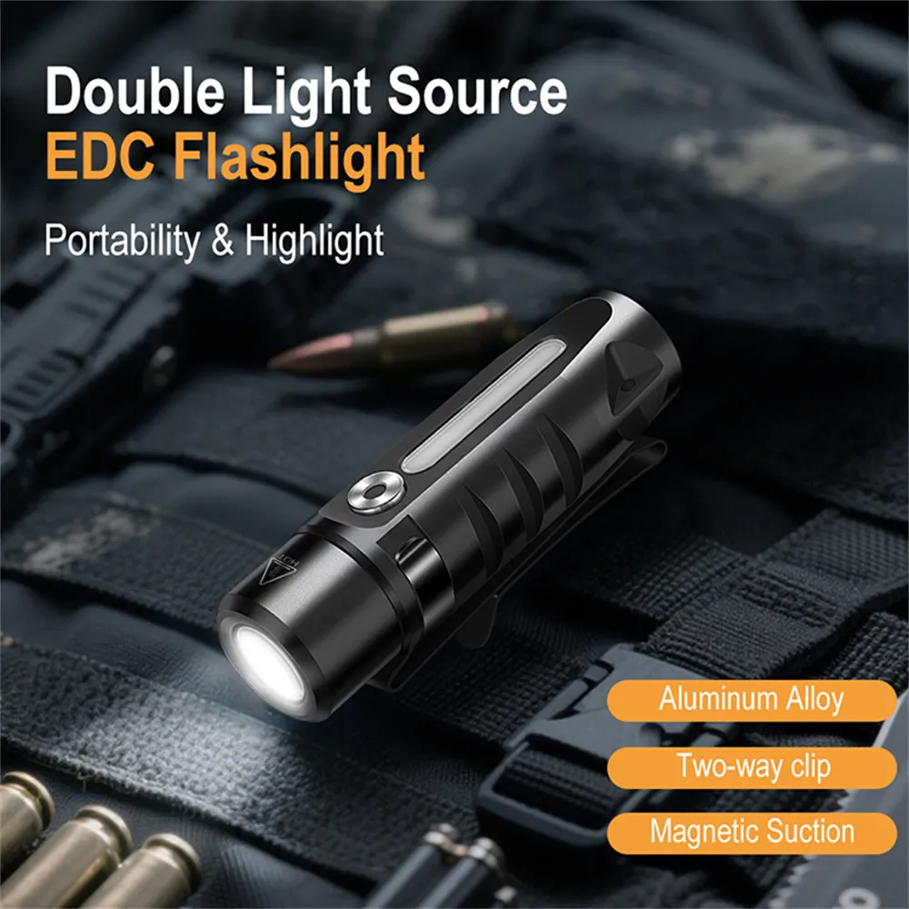 LED Mini Waterproof USB-C Rechargeable Flashlight with Clip & Magnetic Metal Conveniently Flashlight Suitable for Hiking Camping