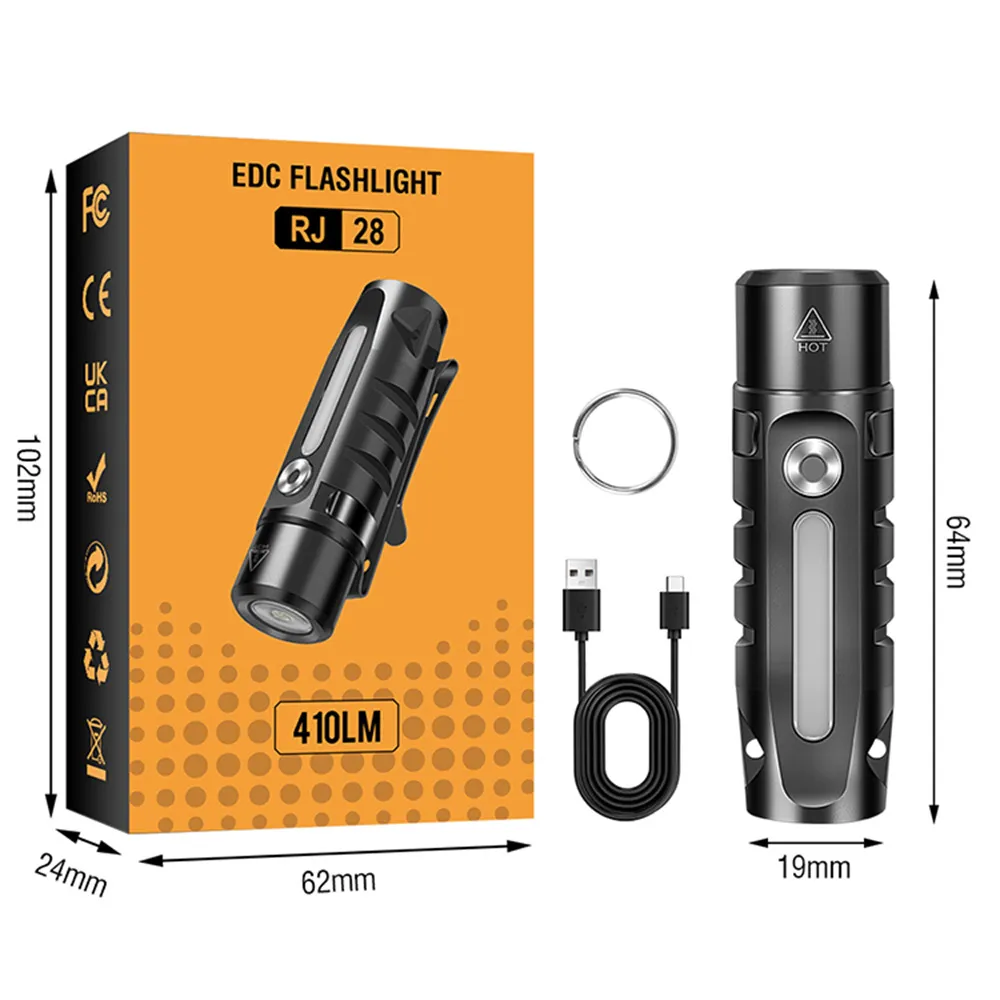 LED Mini Waterproof USB-C Rechargeable Flashlight with Clip & Magnetic Metal Conveniently Flashlight Suitable for Hiking Camping