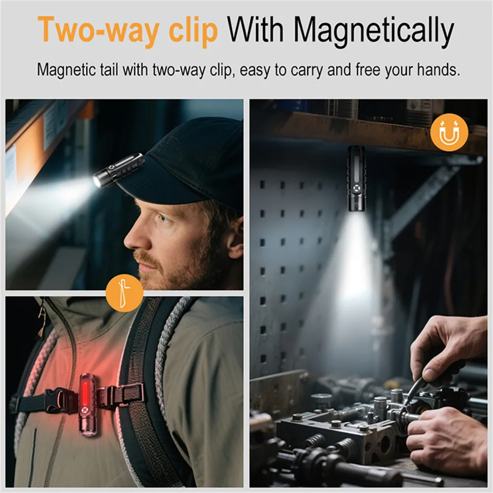 LED Mini Waterproof USB-C Rechargeable Flashlight with Clip & Magnetic Metal Conveniently Flashlight Suitable for Hiking Camping