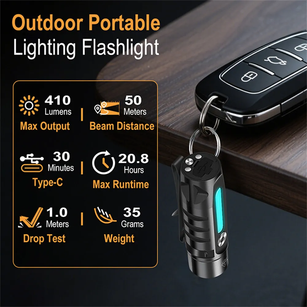 LED Mini Waterproof USB-C Rechargeable Flashlight with Clip & Magnetic Metal Conveniently Flashlight Suitable for Hiking Camping