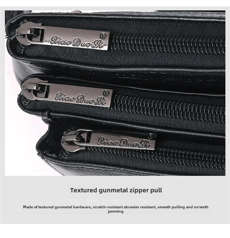 Ekphero Men Genuine Leather Waist Bag Large Capacity Three-layer Zipper Single Shoulder Bag Multifunctional Mini Chest Bag