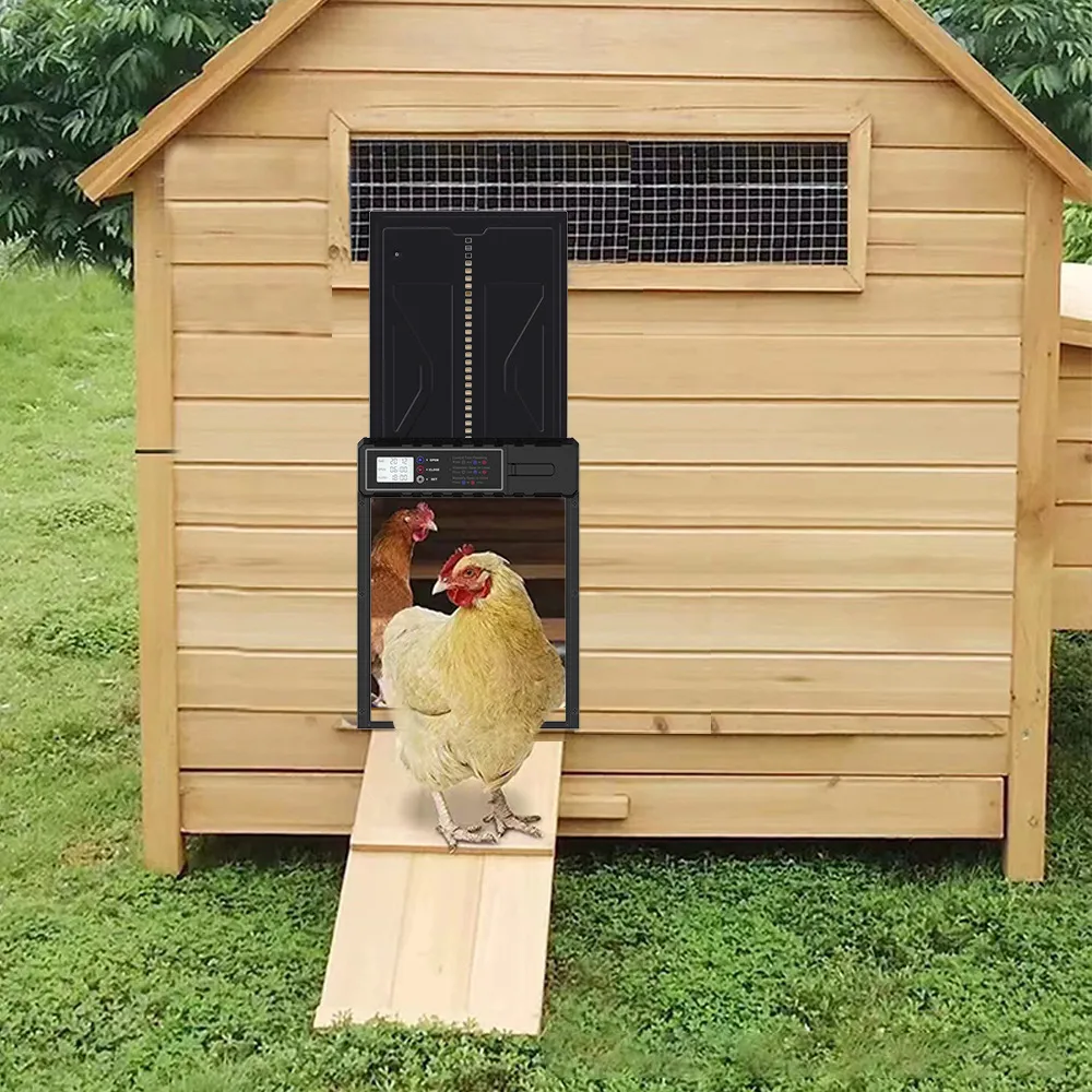 自動鶏小屋ドア 高強度アルミ合金 防水 ソーラーパワー 大型パネル 鶏 アヒル ガチョウ用 簡単設置 3つの操作モード 家禽の出入りに便利