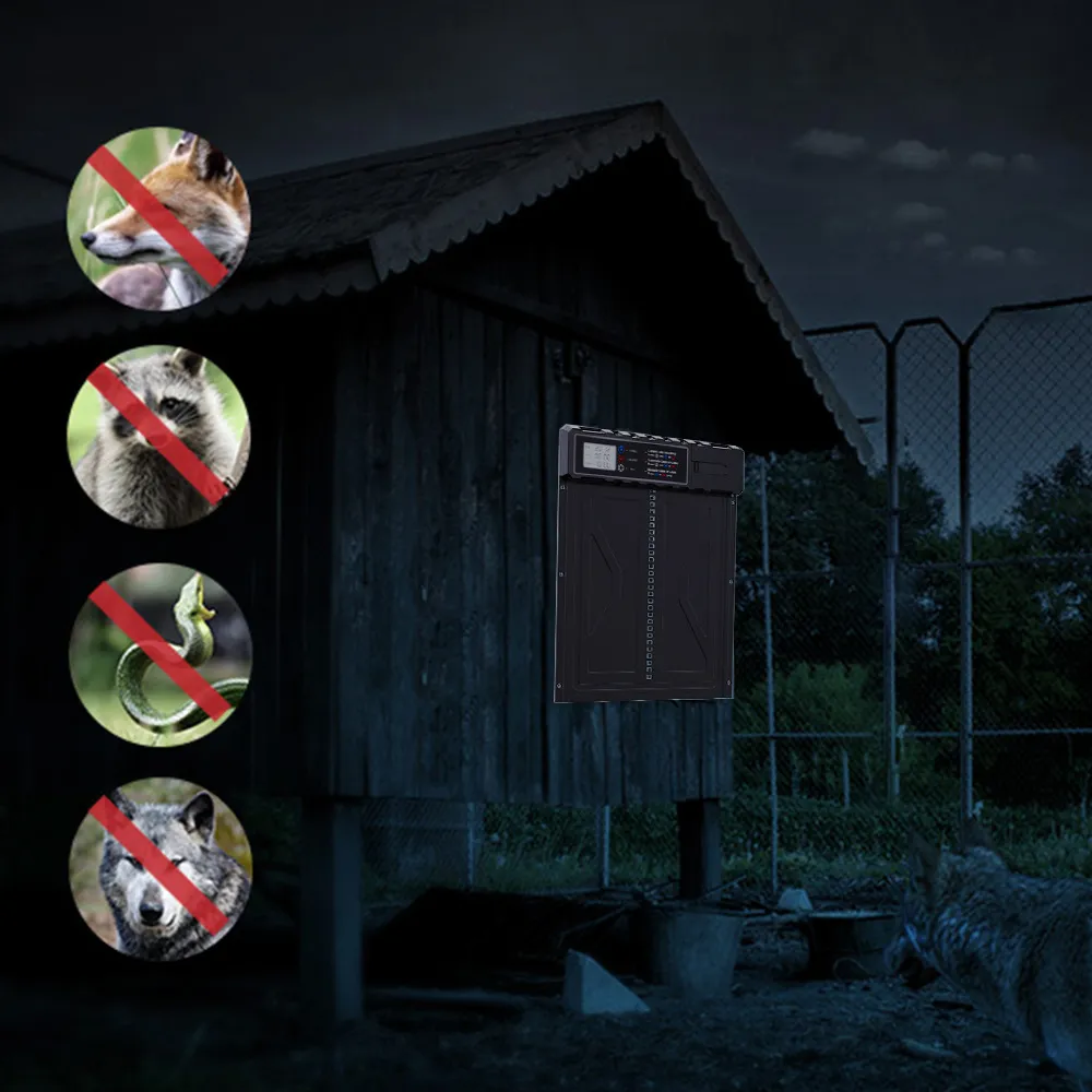 自動鶏小屋ドア 高強度アルミ合金 防水 ソーラーパワー 大型パネル 鶏 アヒル ガチョウ用 簡単設置 3つの操作モード 家禽の出入りに便利