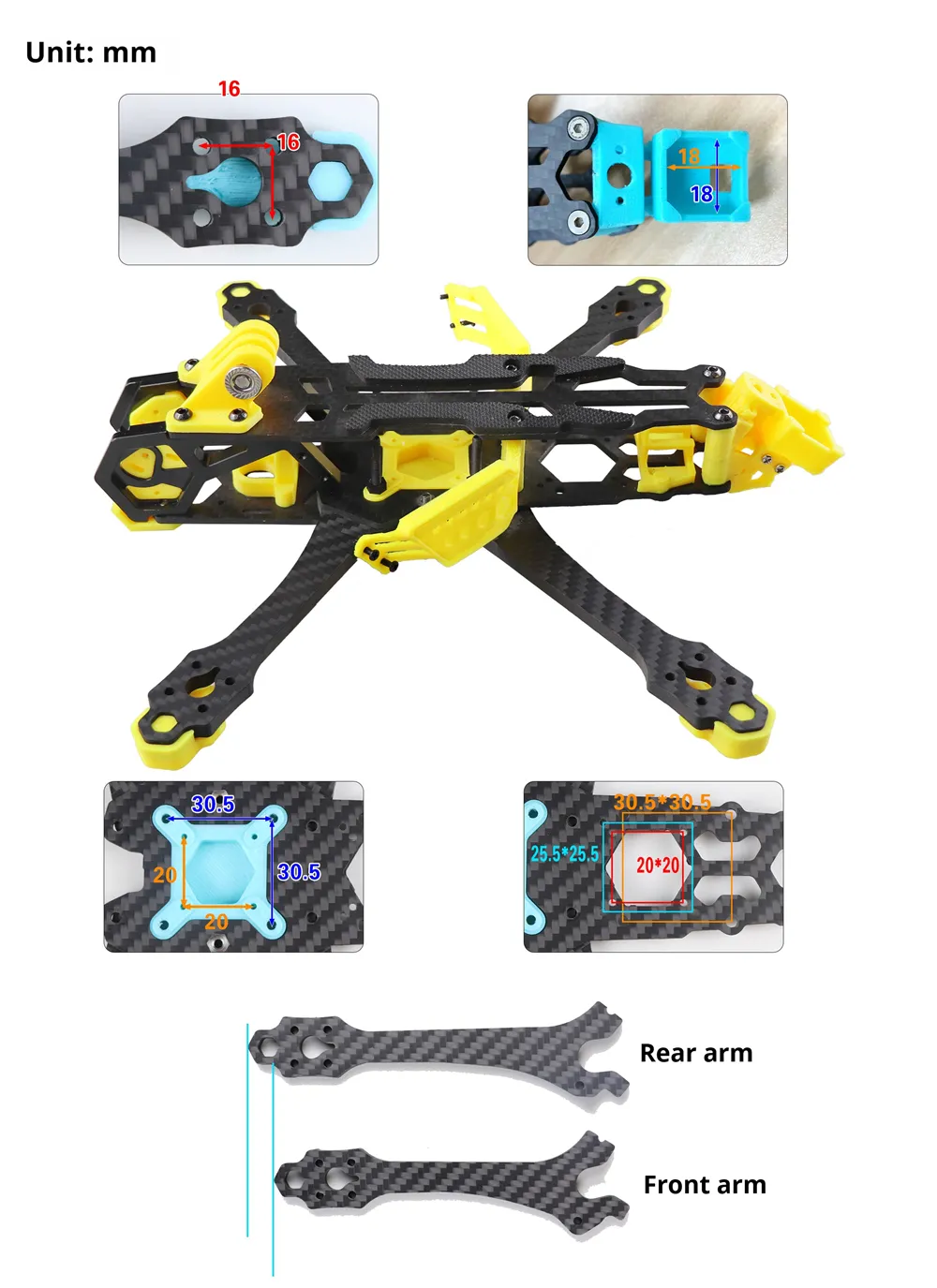 HSKRC S5 V2 227mm Wheelbase 5 Inch Carbon Fiber Frame Kit Compatible with DJI O4 / DJI O3 / Analog DIY RC FPV Racing Drones