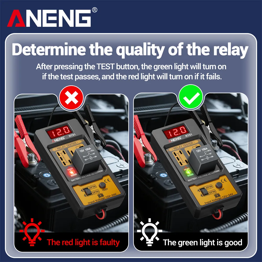 ANENG RT01 Automotive Relay Tester Digital Voltage Relay Detecter 4-Pin 5-Pin Relay Display 12V 24V Battery Diagnostic Tool ANENG RT01 Automotive Relay Tester Digital Voltage Relay Detecter 4-Pin 5-Pin Relay Display 12V 24V Battery Diagnostic Tool