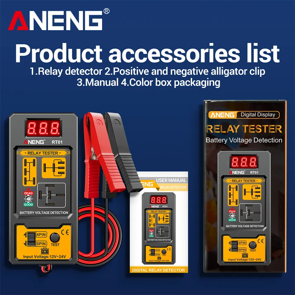 ANENG RT01 Automotive Relay Tester Digital Voltage Relay Detecter 4-Pin 5-Pin Relay Display 12V 24V Battery Diagnostic Tool ANENG RT01 Automotive Relay Tester Digital Voltage Relay Detecter 4-Pin 5-Pin Relay Display 12V 24V Battery Diagnostic Tool