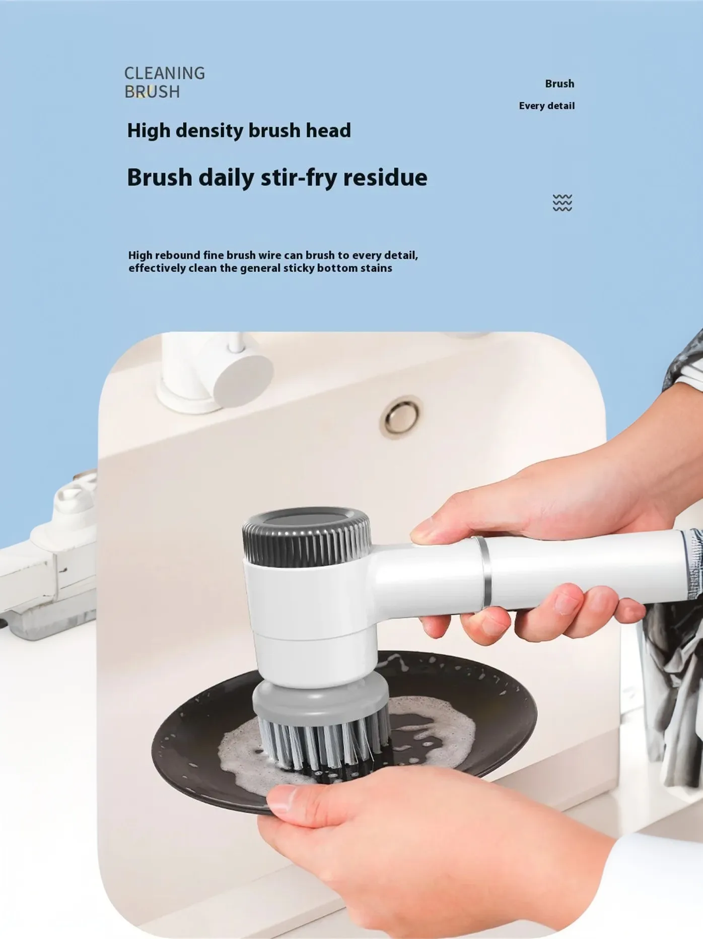 Wireless Electric Scrubber Brush for Kitchen Sink and Pots IPX7 Waterproof Cleaning Tool