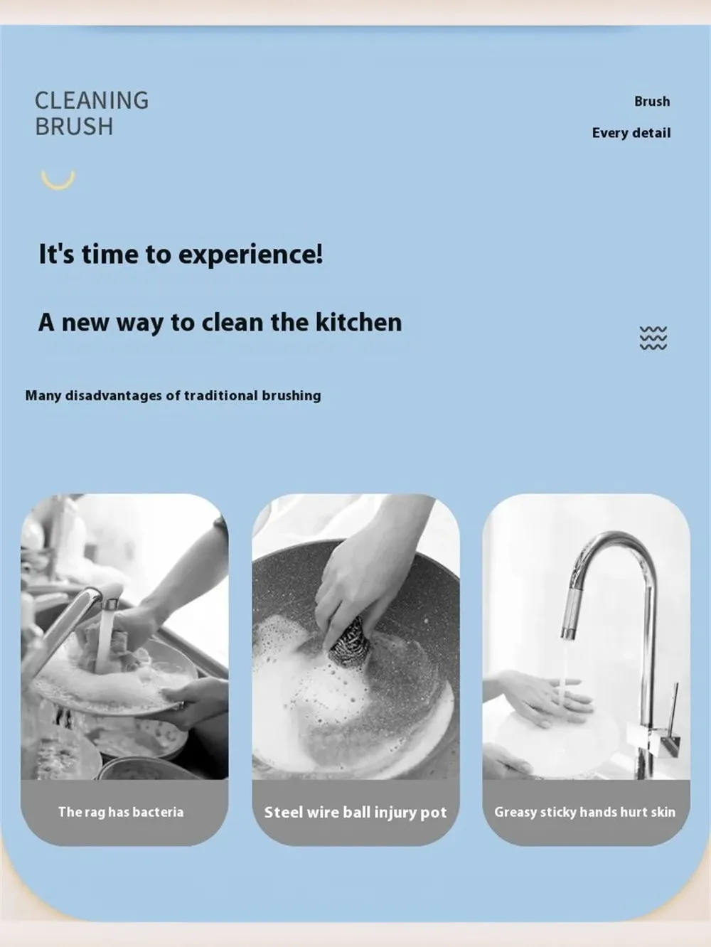 Wireless Electric Scrubber Brush for Kitchen Sink and Pots IPX7 Waterproof Cleaning Tool