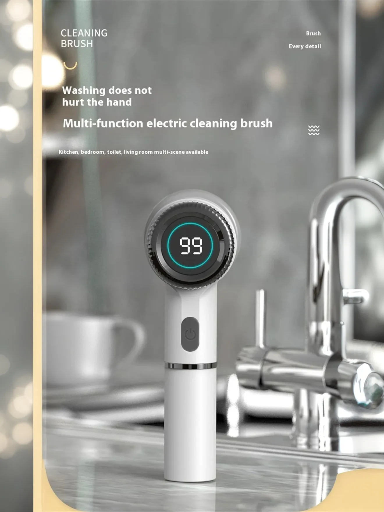Wireless Electric Scrubber Brush for Kitchen Sink and Pots IPX7 Waterproof Cleaning Tool