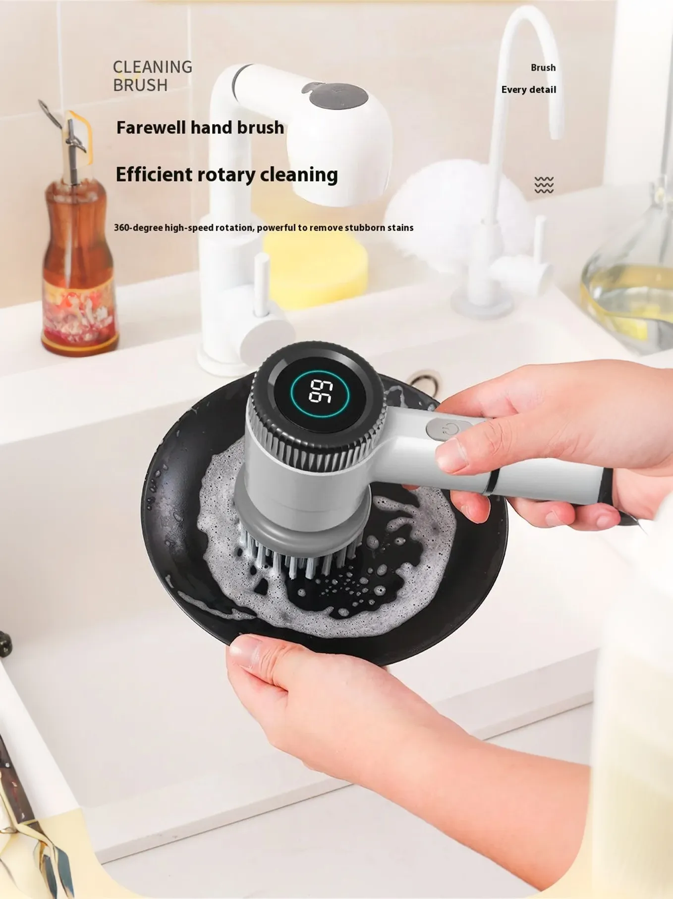 Wireless Electric Scrubber Brush for Kitchen Sink and Pots IPX7 Waterproof Cleaning Tool